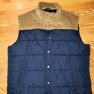 NWOT J. CREW PUFFER VEST NAVY/ TAN SZ LARGE